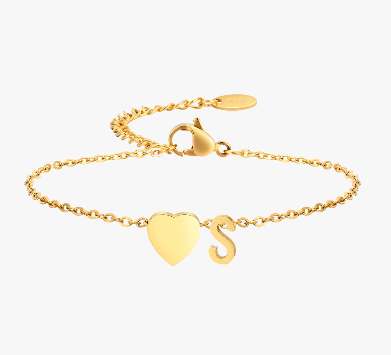 PULSERA LETRA INICIAL CORAZÓN EN ORO