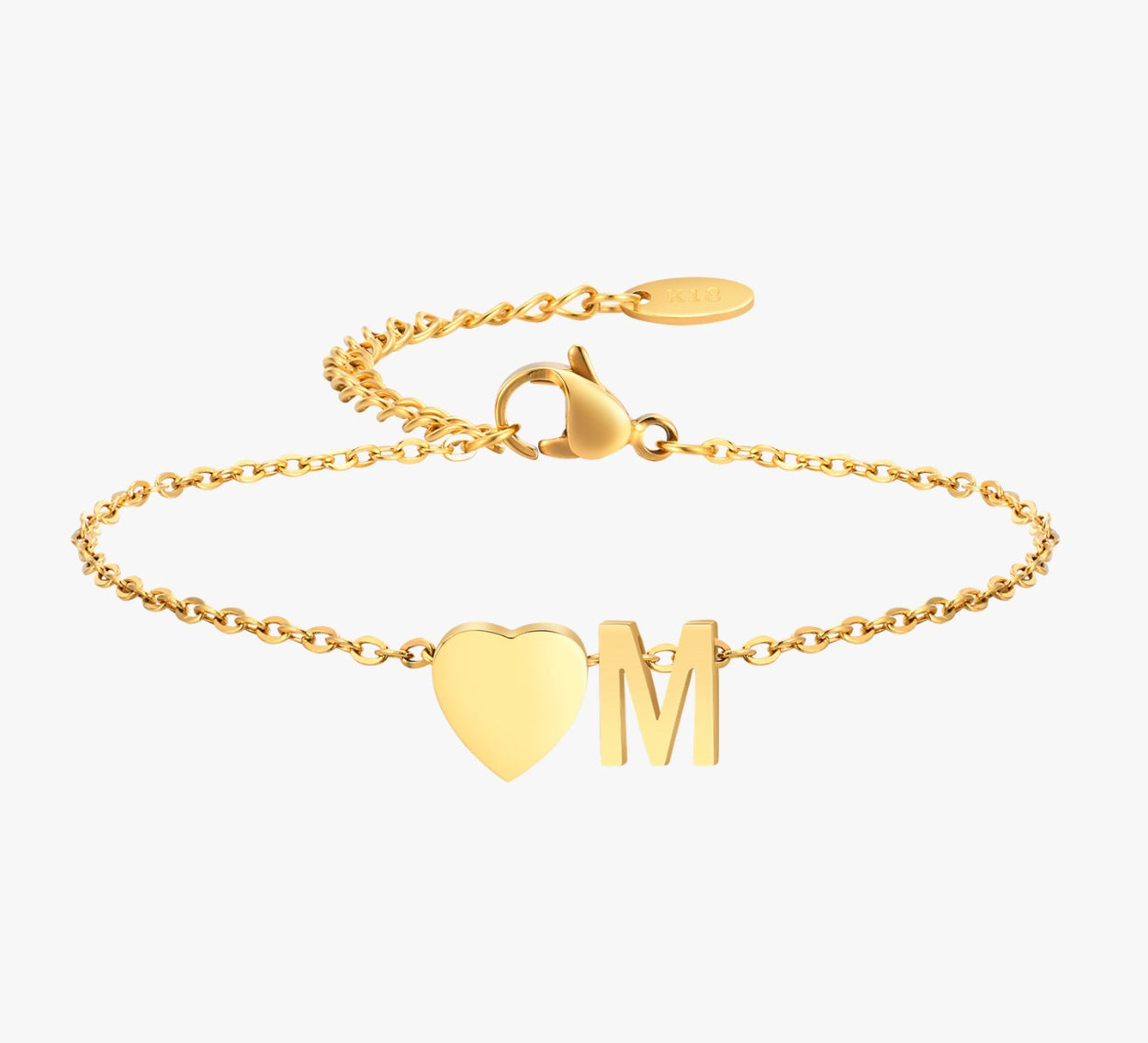 PULSERA LETRA INICIAL CORAZÓN EN ORO