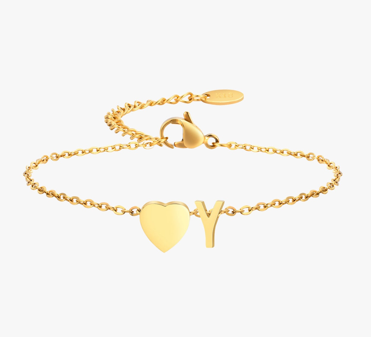 PULSERA LETRA INICIAL CORAZÓN EN ORO