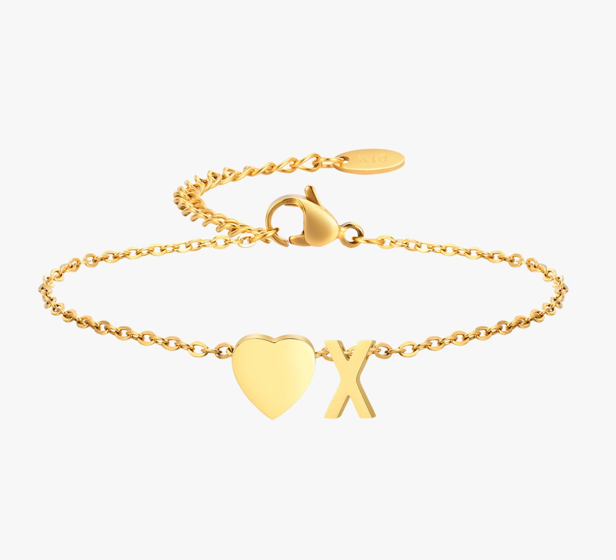 PULSERA LETRA INICIAL CORAZÓN EN ORO