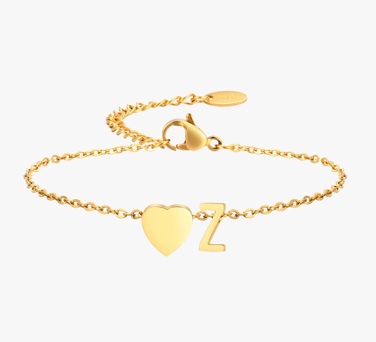 PULSERA LETRA INICIAL CORAZÓN EN ORO