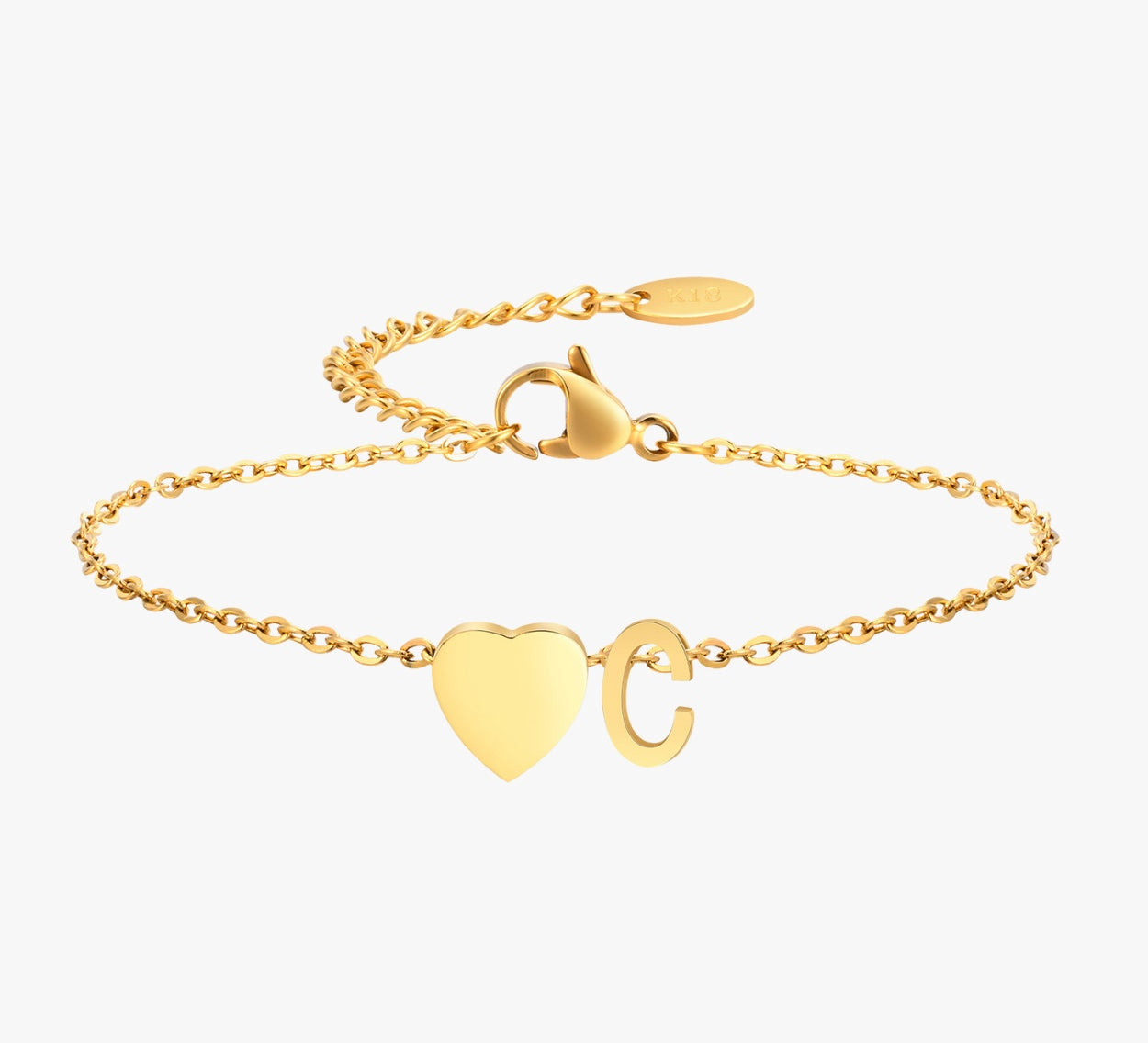 PULSERA LETRA INICIAL CORAZÓN EN ORO