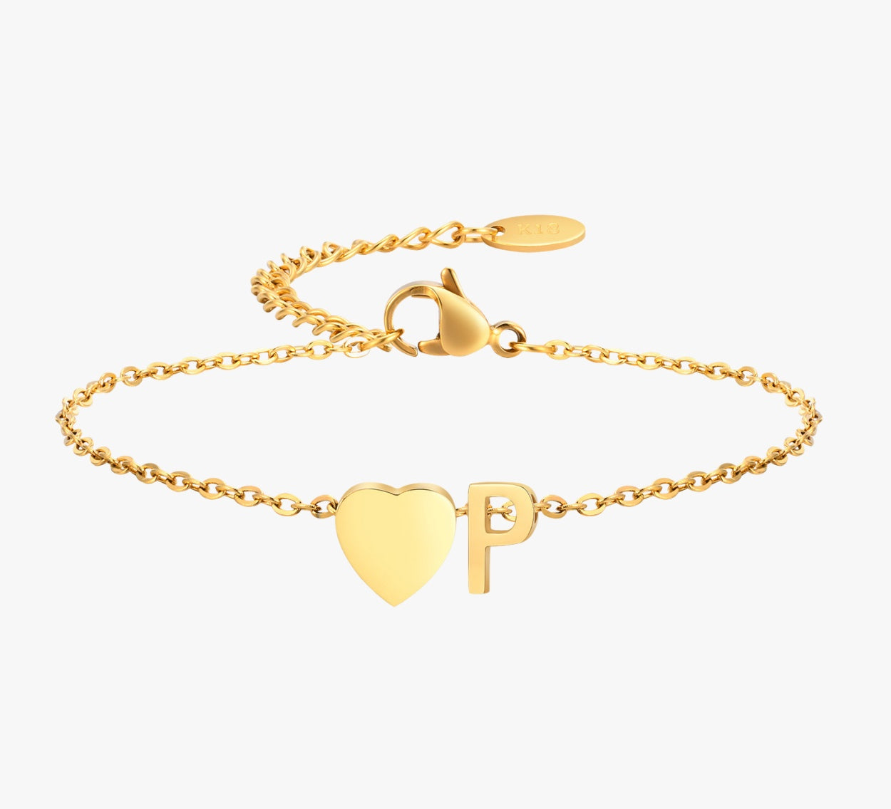 PULSERA LETRA INICIAL CORAZÓN EN ORO