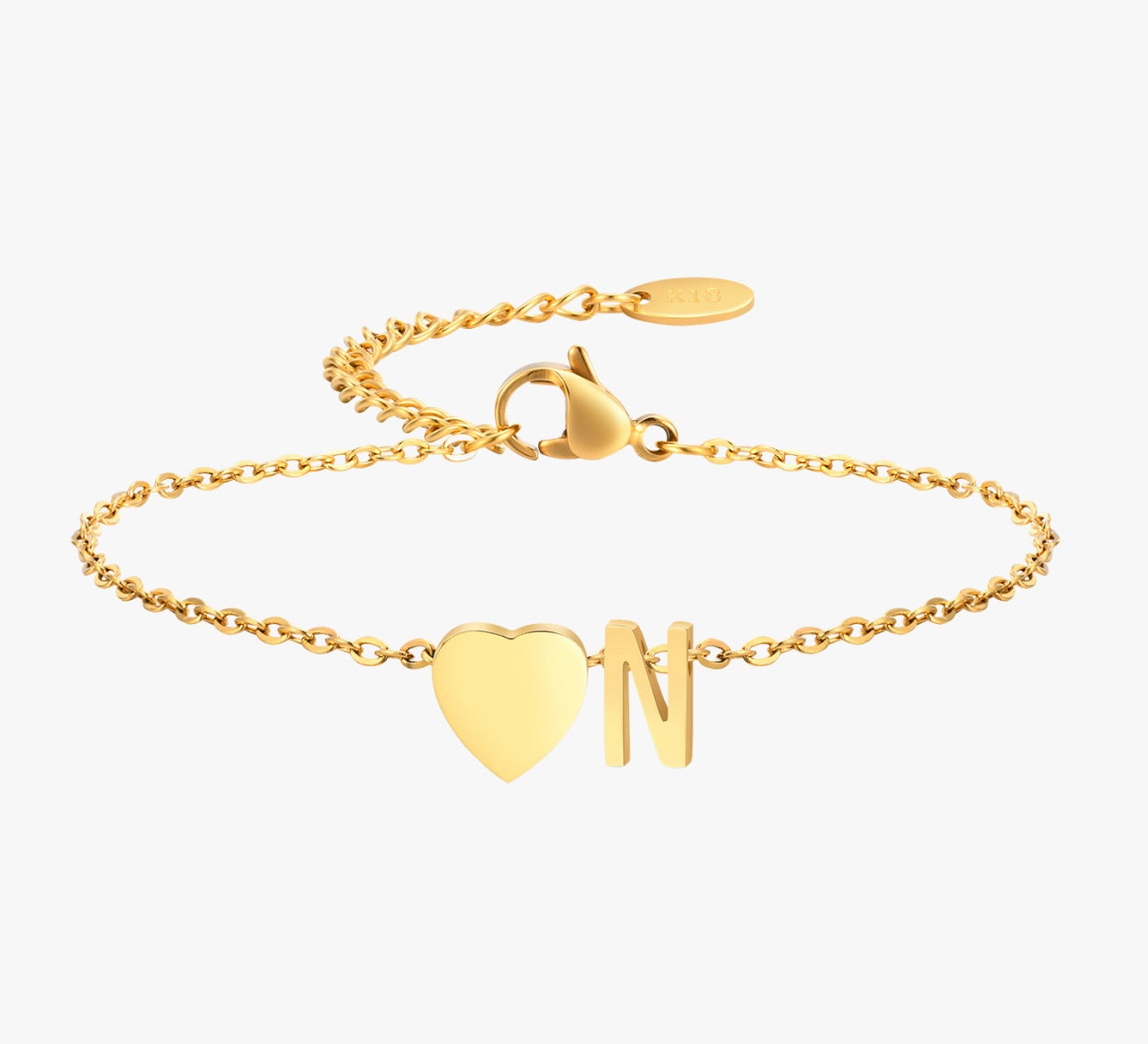 PULSERA LETRA INICIAL CORAZÓN EN ORO