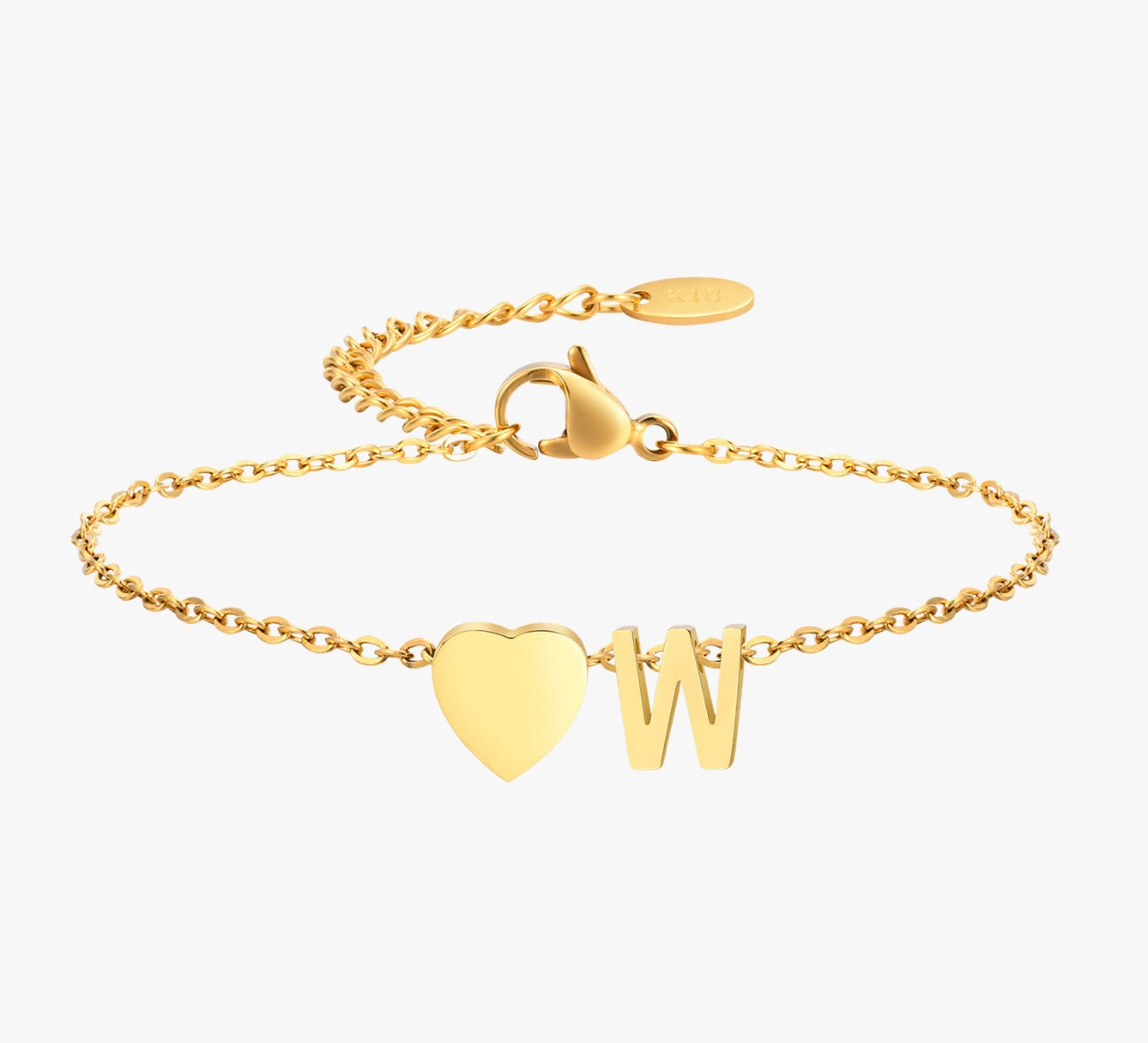 PULSERA LETRA INICIAL CORAZÓN EN ORO